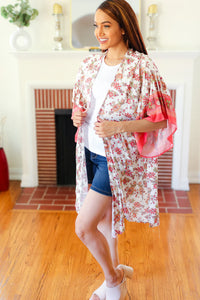 IVORY CORAL BOHO FLORAL KIMONO