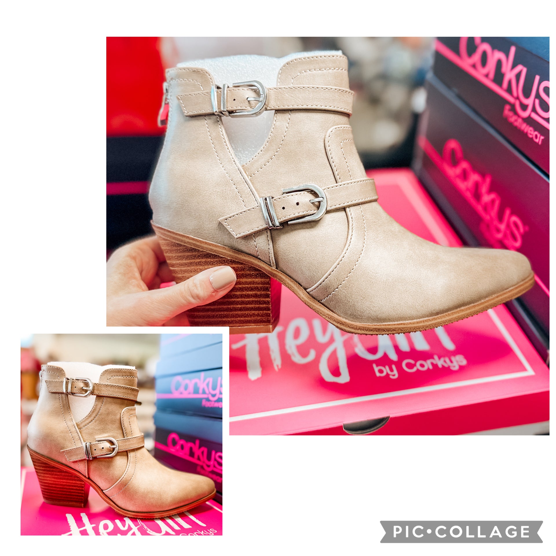 GIRLS NIGHT CAMEL BUCKLE ACCENT CORKYS BOOTIE BOOTS