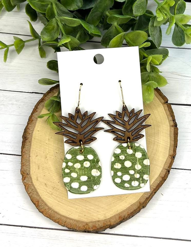 WOOD TOPPER FOR "CROWN" OF LEATHER PINEAPPLE HANDMADE EARRINGS BY B.O.D