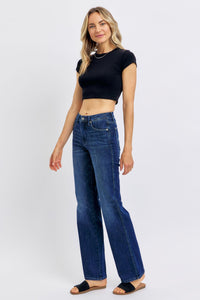 JUDY BLUE MID RISE TUMMY CONTROL CLASSIC STRAIGHT DARKWASH DENIM-PLUS