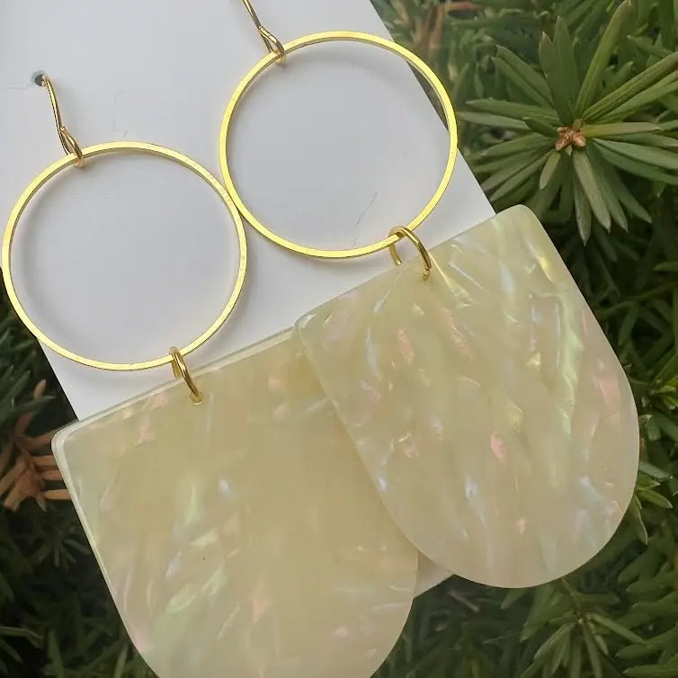 ADELE IRIDESCENT CREAM STATEMENT ACRYLIC HOOP HANDMADE BBB EARRINGS