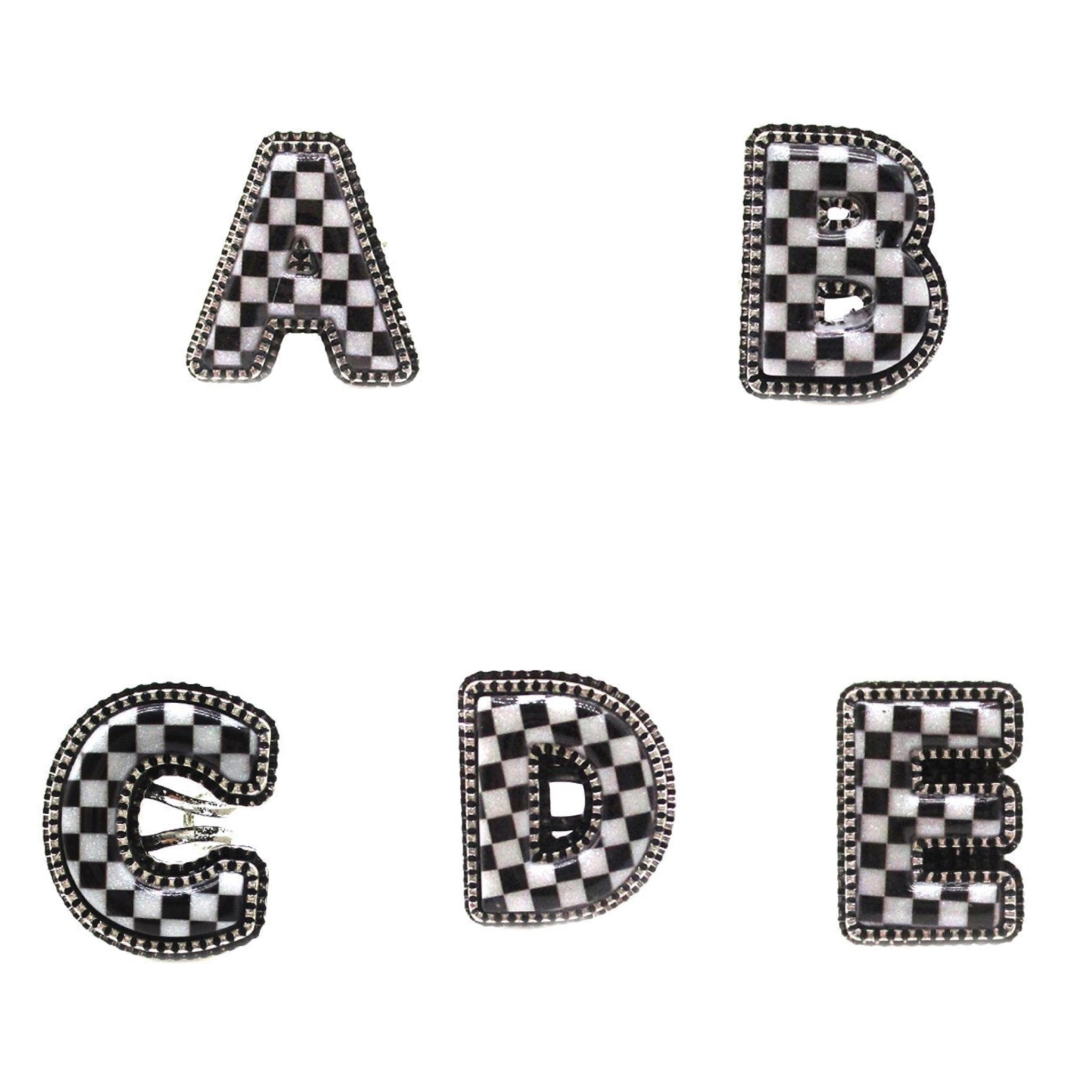 CHECKERED BUBBLE INITIAL BLACK & WHITE ON SILVER ADJUSTABLE CUFF RING