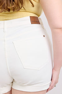 WHITE DOUBLE ROLL CUFFED JUDY BLUE SHORTS-PLUS