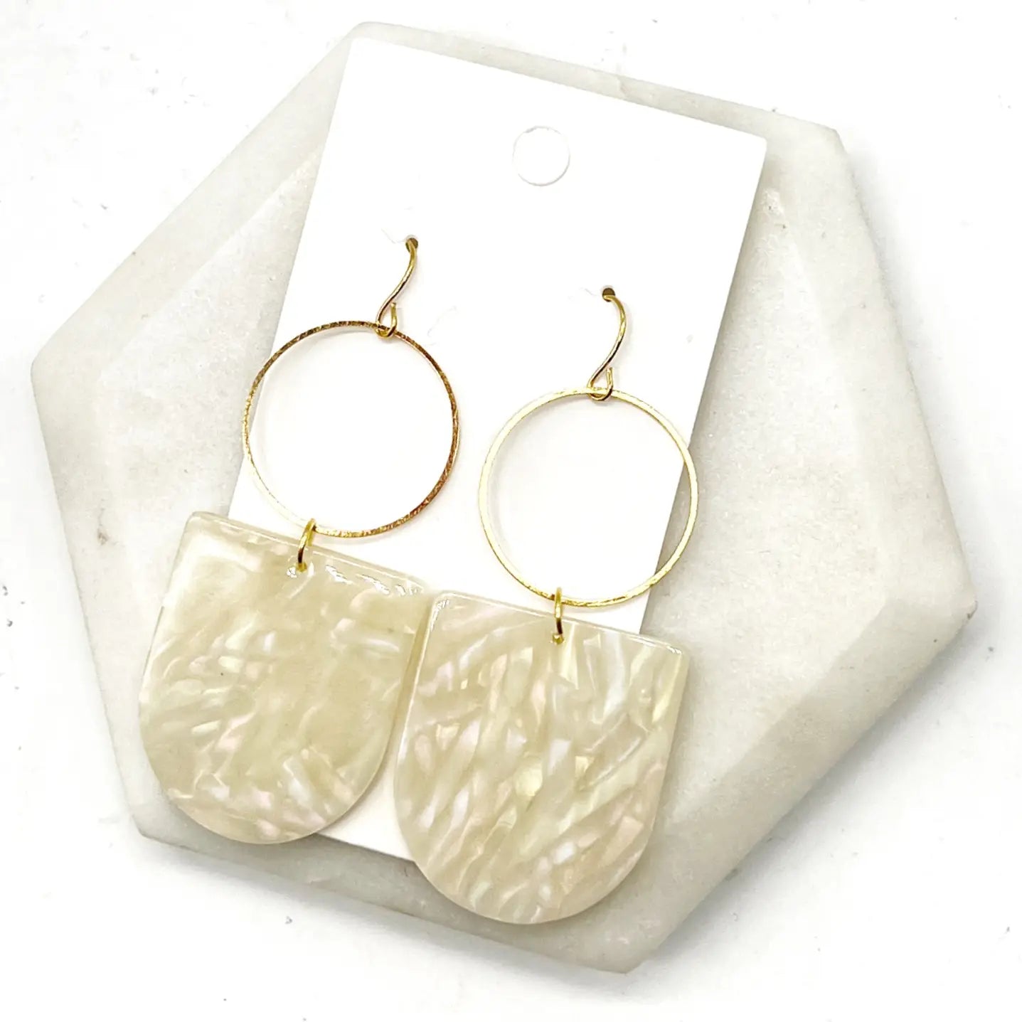 ADELE IRIDESCENT CREAM STATEMENT ACRYLIC HOOP HANDMADE BBB EARRINGS