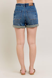 DARK WASH HIGH WAIST CUFFED JOGGER SHORTS BY JUDY BLUE DENIM-PLUS