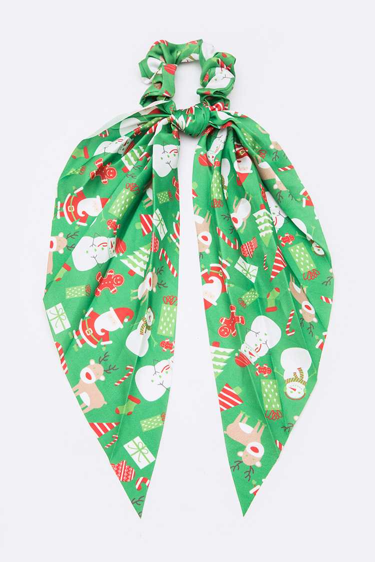 SATIN HAIR SCRUNCHIE SCARF RIBBON WITH CHRISTMAS PRINTS