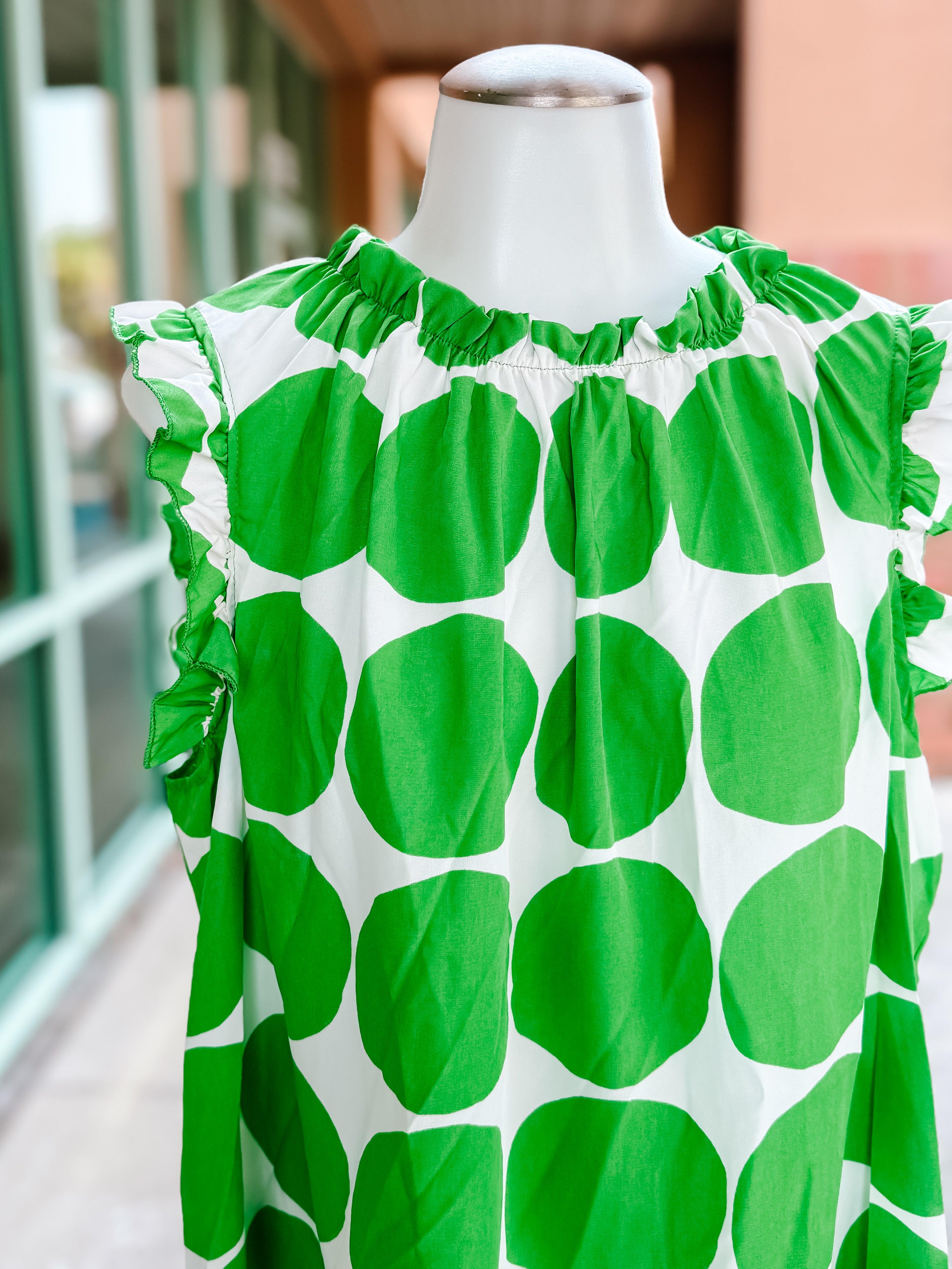 Green Ivory Big Polka Dot Ruffle Blouse- PLUS- SALE