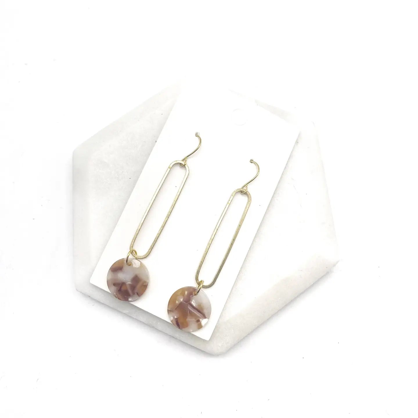 GOLD OBLONGATED CAMEL DISC MINIMALIST HANDMADE BBB EARRINGS