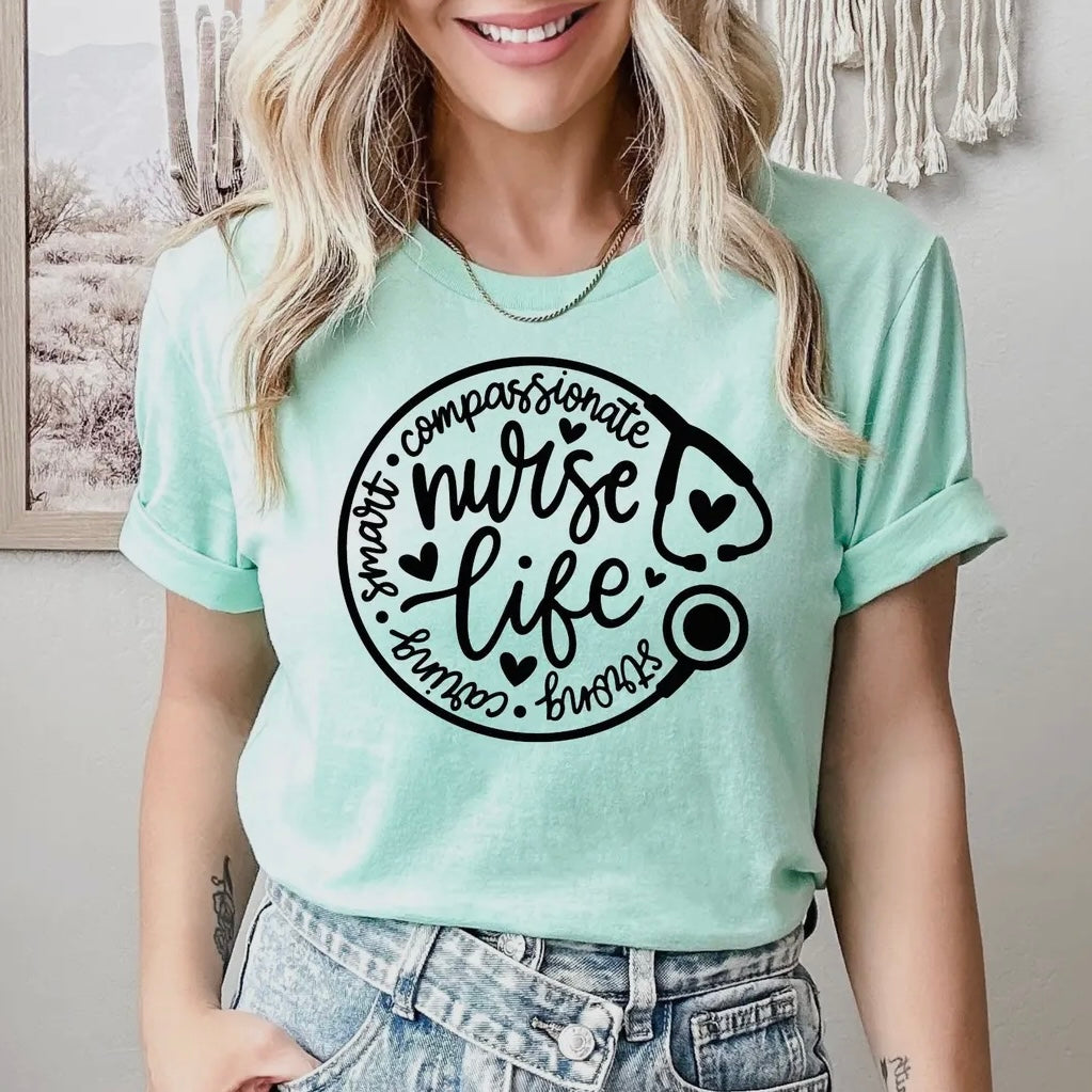 MINT SOFT STYLE TEE NURSE LIFE DESIGN STETHOSCOPE BLACK INK- SALE