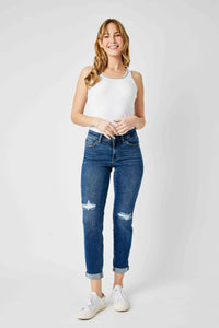 MID RISE DESTROYED SLIM MEDIUM WASH JUDY BLUE DENIM