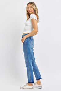 RIGID MAGIC MEDIUM WASH MID RISE RELEASE HEM BOYFRIEND FIT JUDY BLUE DENIM