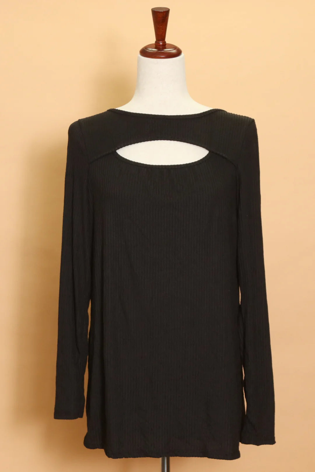 BLACK CUT OUT RIBBED LONG SLEEVE TOP