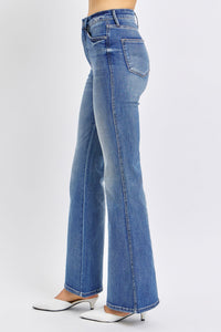 HIGH WAIST DARKWASH TUMMY CONTROL CONTRAST WASH FLARE JUDY BLUE DENIM-PLUS