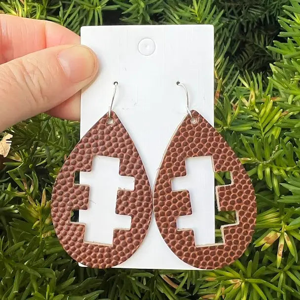 FOOTBALL LEATHER CUTOUT STATEMENT HANDMADE BBB EARRINGS