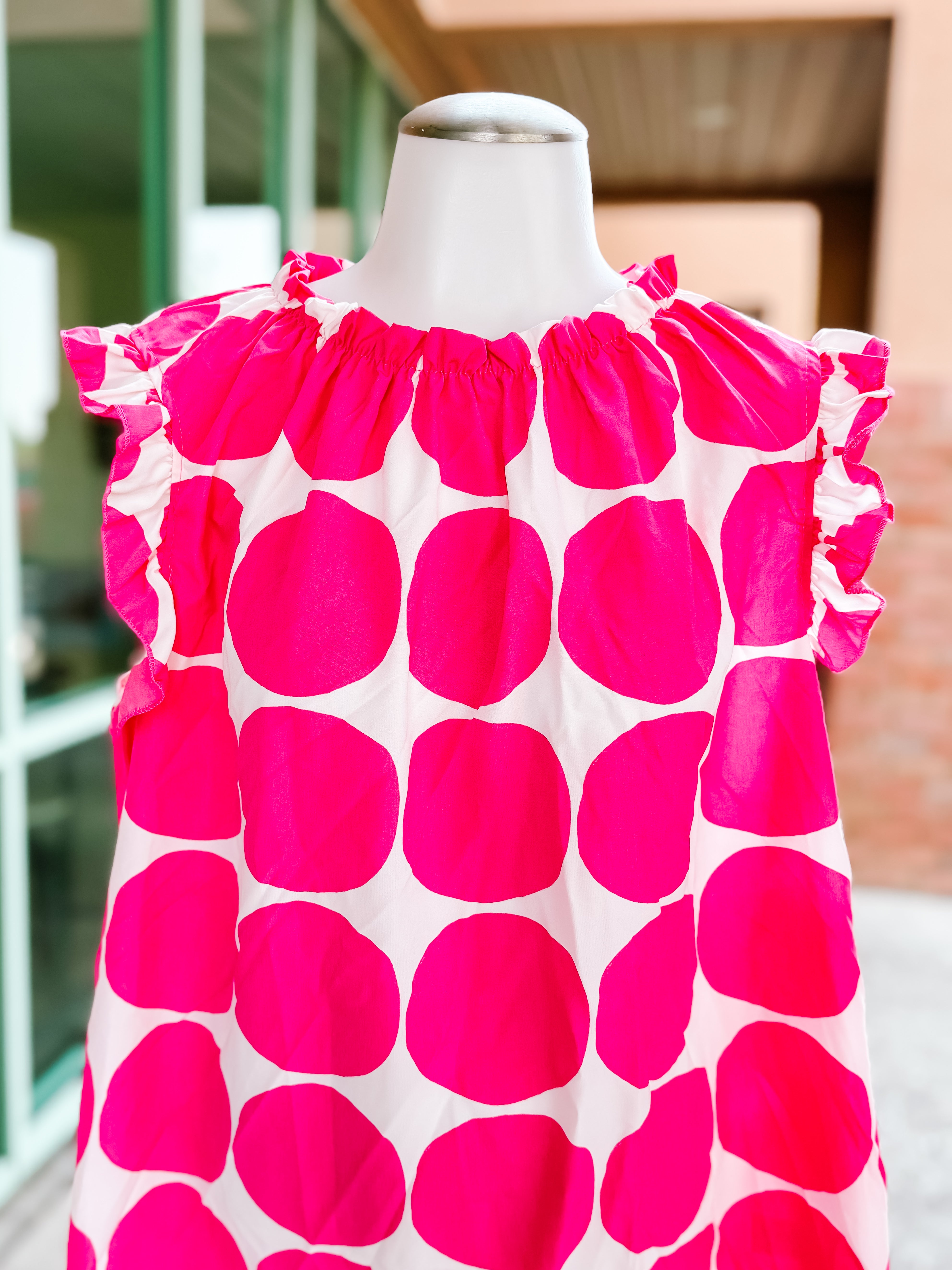 Fuchsia Ivory Big Polka Dot Ruffle Blouse- PLUS- SALE