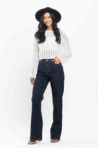 Judy Blue Darkwash High Waist Front Seam Dart Detail Wide Leg Denim- SIZE: 0 left.