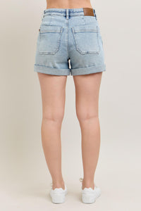 LIGHT WASH JOGGERS HIGH WAIST CUFFED DENIM SHORTS BY JUDY BLUE-PLUS