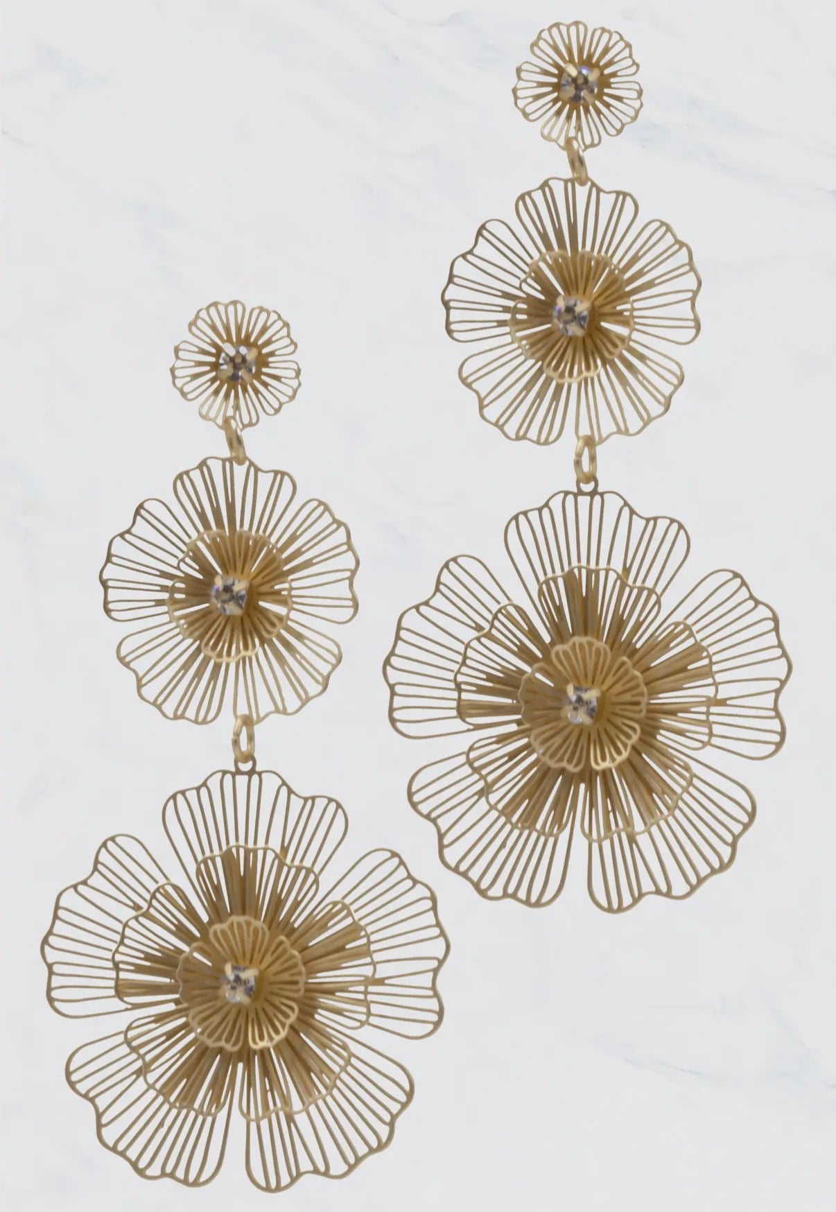 GOLD WIRE FLOWER DROP EARRINGS