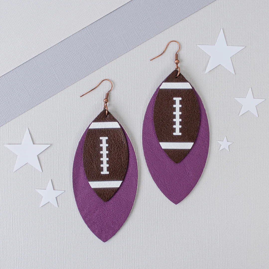 LAYERED FOOTBALL LEATHER LIKE EARRINGS