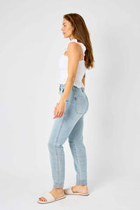 JOGGERS LIGHT WASH HIGH WAIST VINTAGE DOUBLE CUFF JUDY BLUE DENIM-PLUS