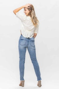 MEDIUM WASH MID RISE COOL DENIM SUSTAINABLE RELAXED JUDY BLUE DENIM