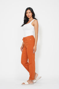 AUBURN ORANGE HIGH WAIST GARMENT DYED JOGGERS DOUBLE CUFFED JUDY BLUE DENIM-PLUS