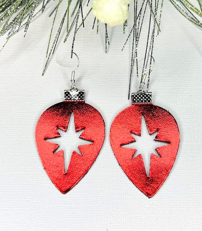 STAR CUT OUT SHIMMERY CHRISTMAS ORNAMENT HANDMADE EARRINGS BY B.O.D