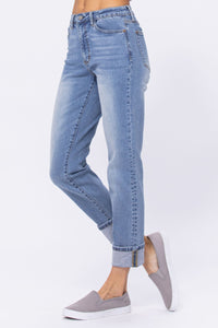 HIGH WAIST VINTAGE WASH MEDIUM WASH BOYFRIEND JUDY BLUE DENIM