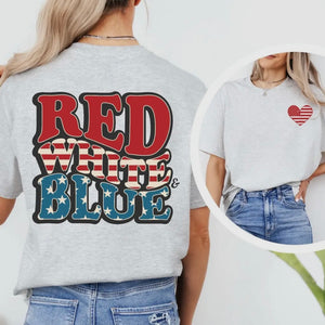 RED WHITE BLUE POCKET HEART ON FRONT TEE