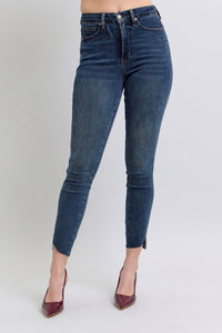 DARKWASH HIGH WAIST TUMMY CONTROL STEP HEM SKINNY JUDY BLUE DENIM-PLUS