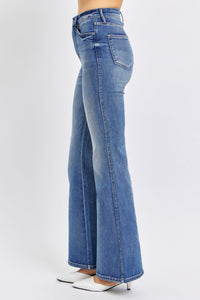 HIGH WAIST DARKWASH TUMMY CONTROL CONTRAST WASH FLARE JUDY BLUE DENIM-PLUS