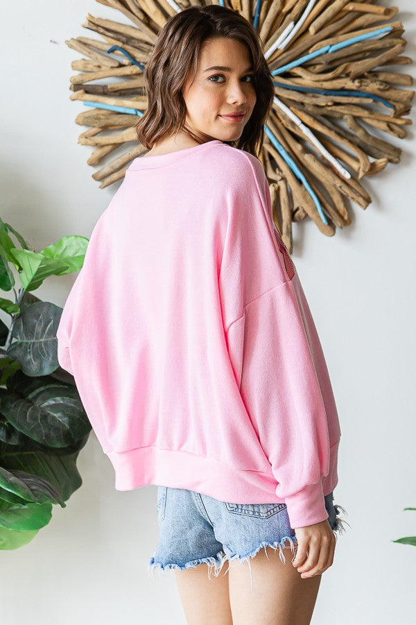 PINK XOXO OVERSIZED SEQUIN PATCH SWEATSHIRT-PLUS