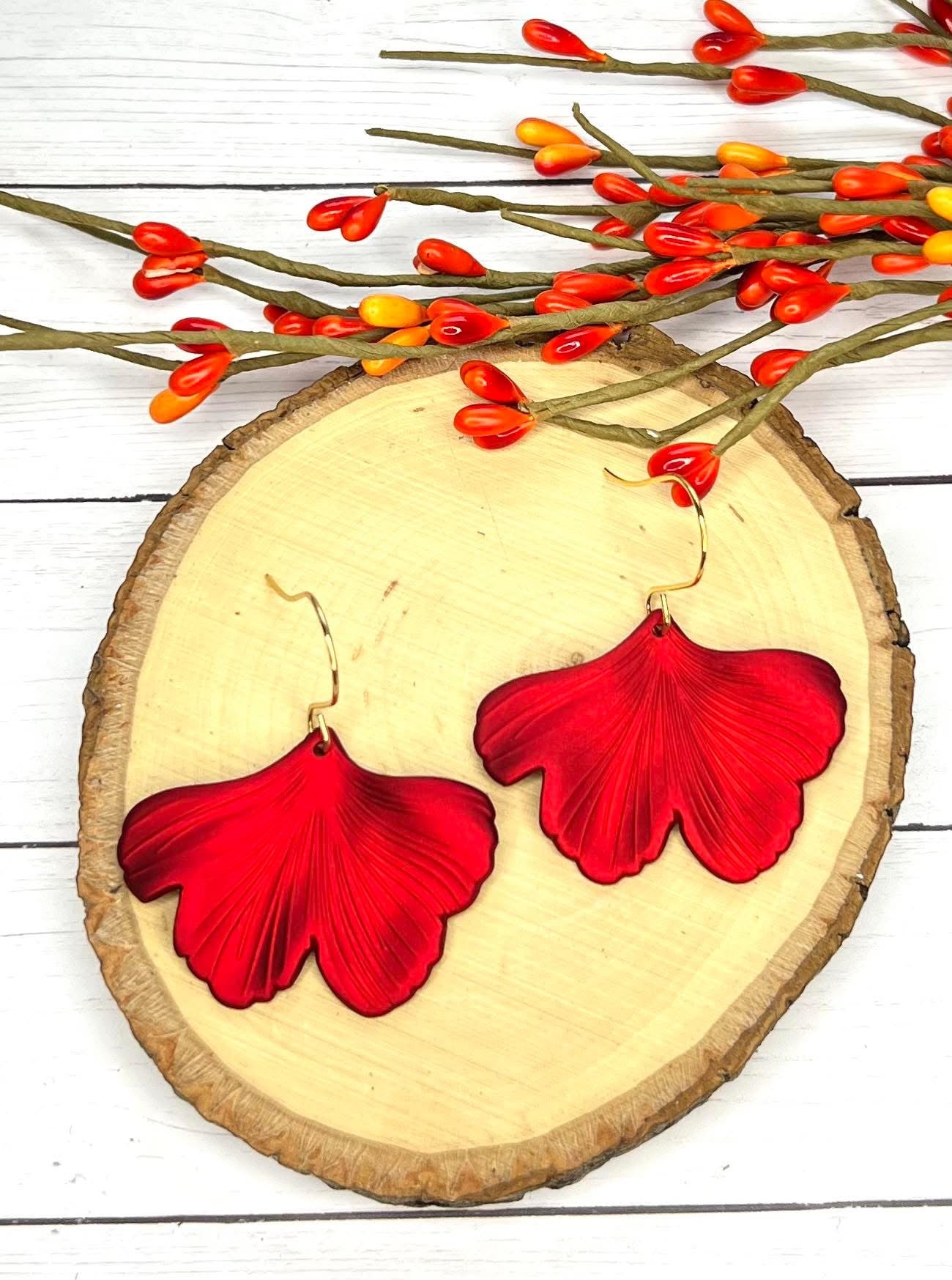 GINKGO LEAVES SOLID COLORS HANDMADE EARRINGS BY B.O.D