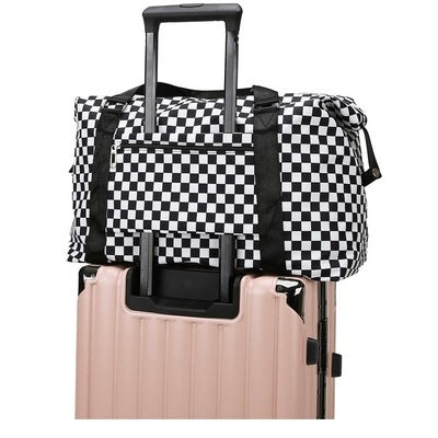 BLACK WHITE CHECKERED DUFFLE BAG