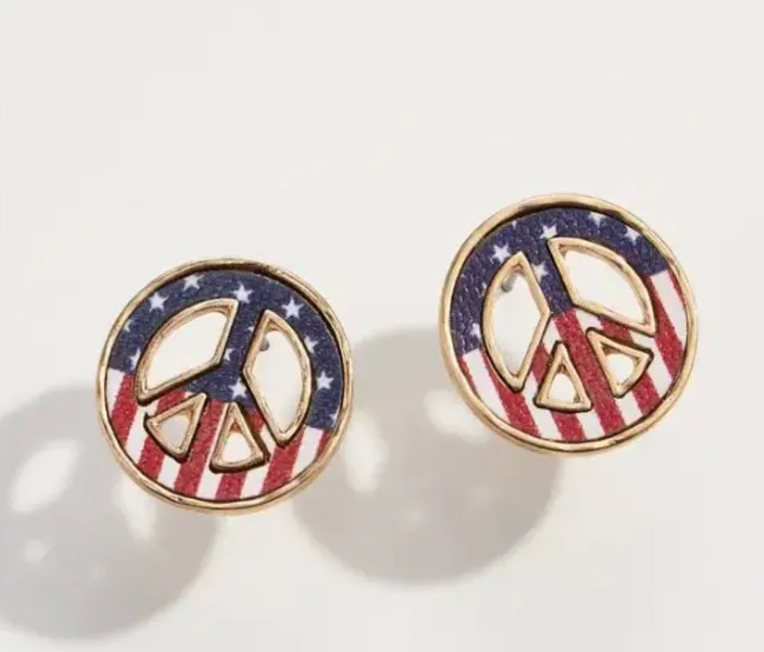 RWB PEACE SIGN STUD EARRINGS- SALE- 1 LEFT