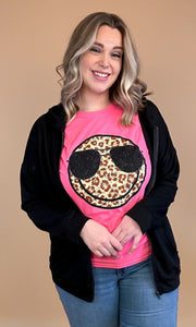 NEON PINK LEOPARD SMILEY TEE
