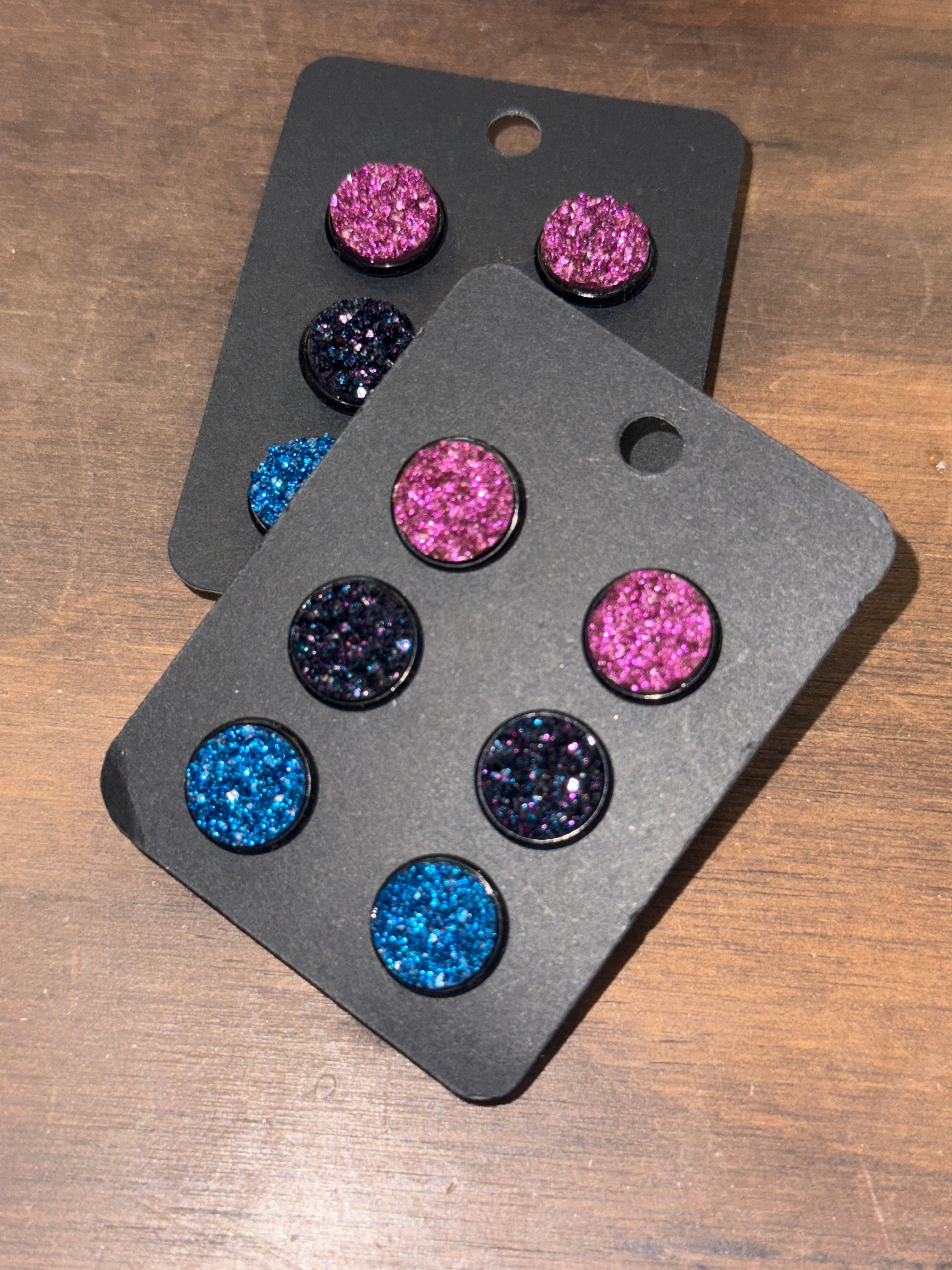 Princess Anna 3 Pack Black Druzy 12mm Earring Set of 3 - SALE