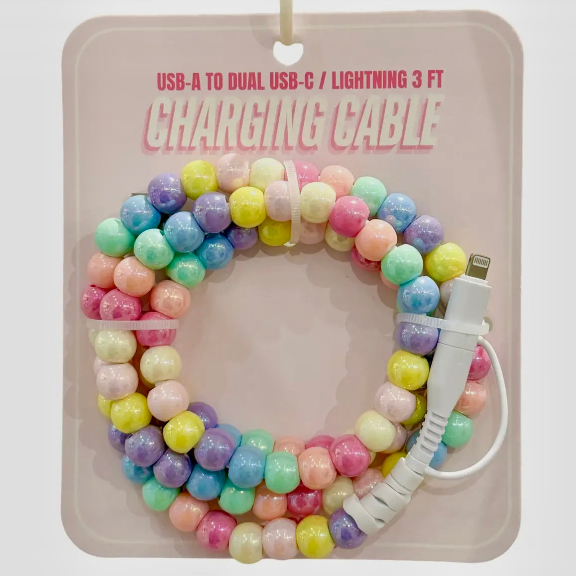 FANCY SMANCY BEADED CHARGING CABLES (USB-A TO DUAL USB-C / LIGHTENING 3 FOOT