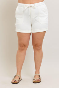 WHITE JOGGERS HIGH WAIST CUFFED JUDY BLUE DENIM SHORTS