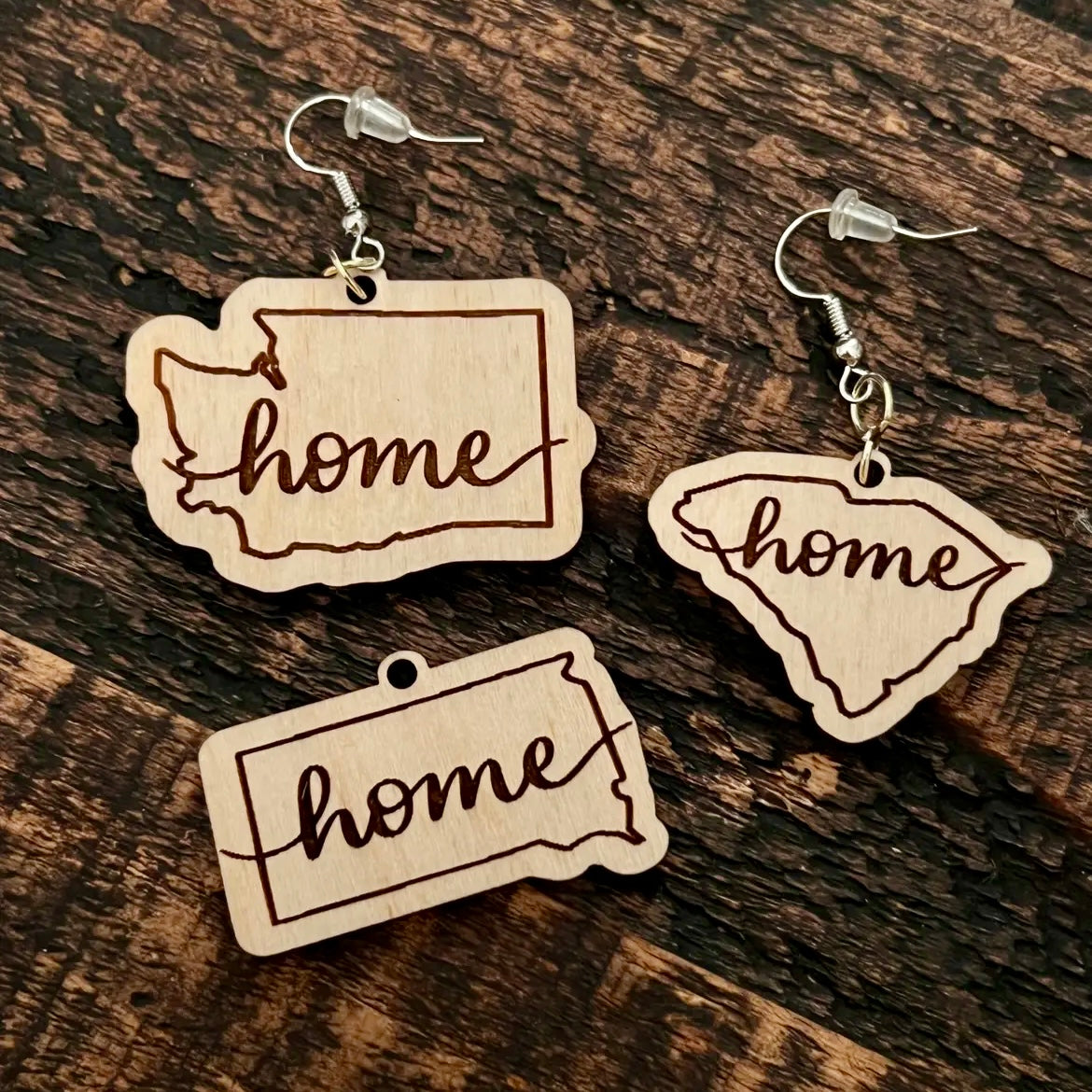 "HOME" FLORIDA SHAPE WOODEN HANDMADE EARRINGS