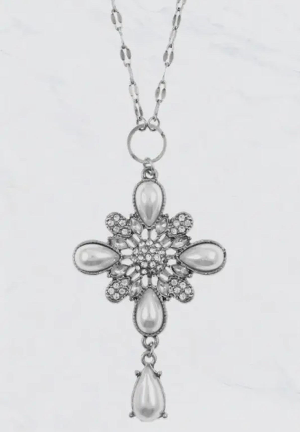 PEARL CROSS PENDANT NECKLACE