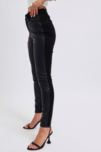 BLACK HIGH WAIST FAUX LEATHER *FRONT & DENIM *BACK SKINNY JEANS JUDY BLUE