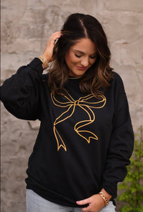 GOLD BOW SHIMMERY SPARKLY BLACK SWEATSHIRT