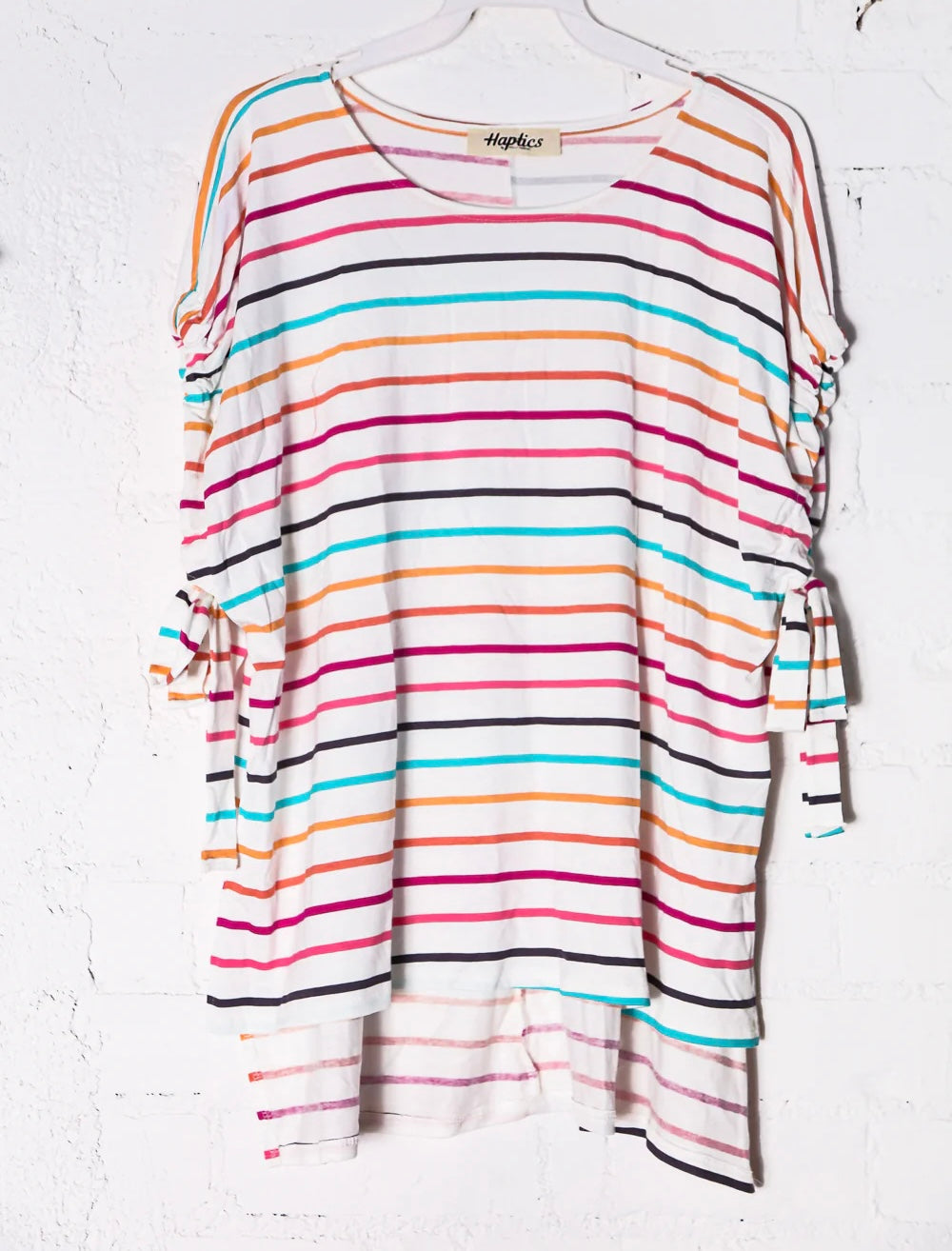 MULTI COLORED STRIPED CAPE DRAPE TIE SLEEVE SOFT KNIT IVORY TOP- SALE- LARGE AVAILABLE
