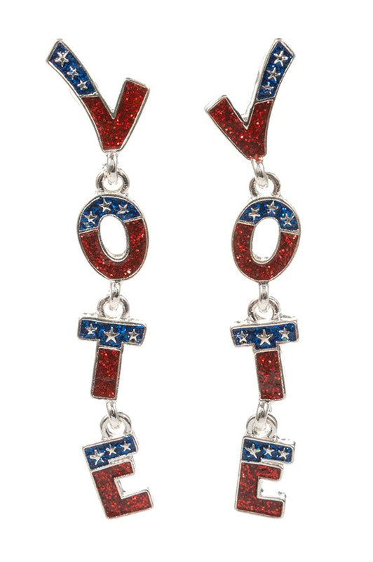METAL GLITTERED "VOTE" LINK DANGLE EARRINGS - SALE - 2 LEFT