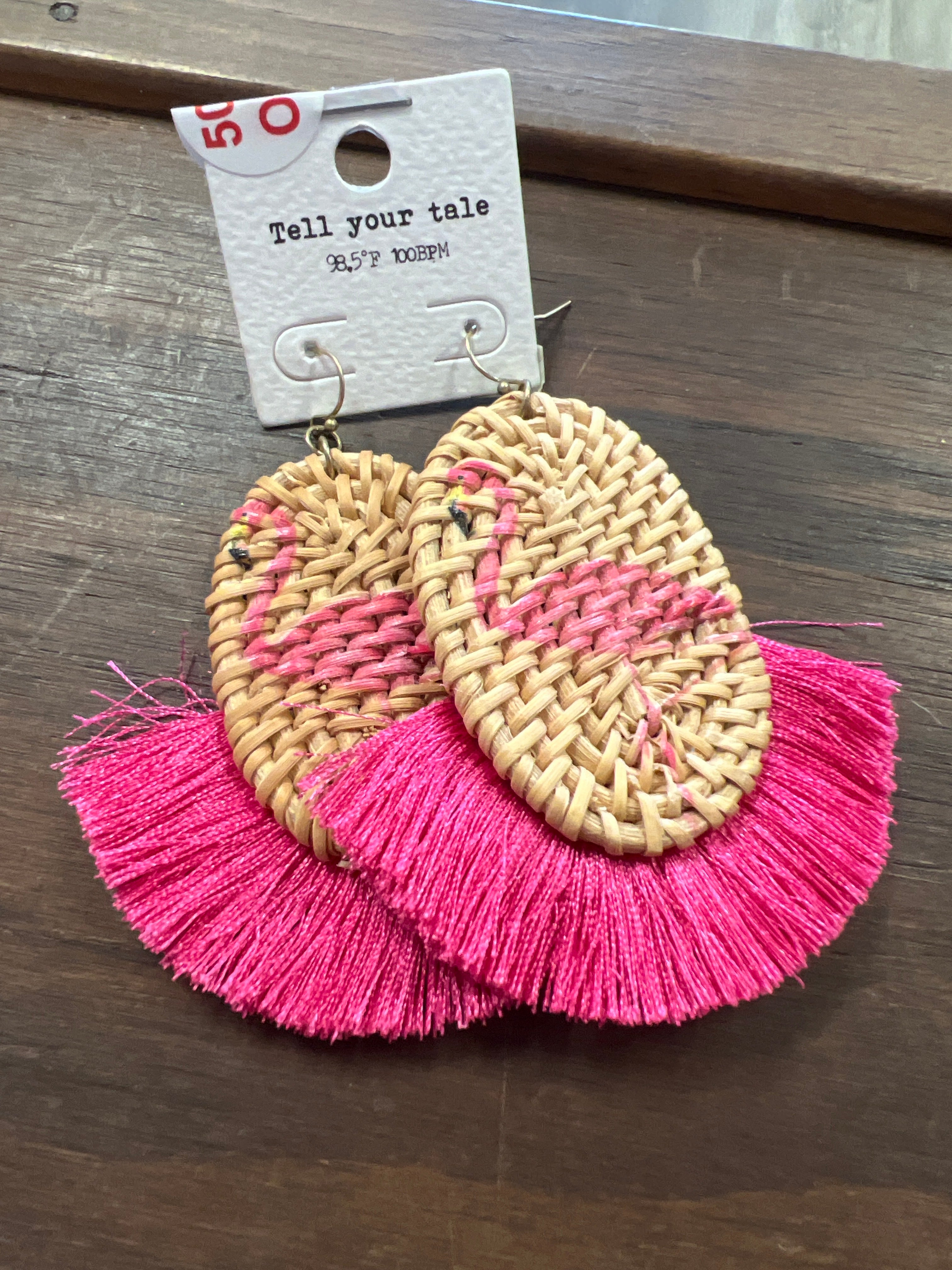 Basket Weave Pink Fan Flamingo Earrings