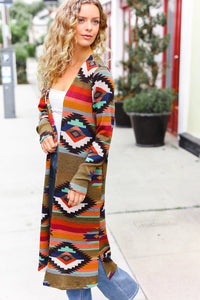 OLIVE RUST AZTEC WESTERN VIBES DUSTER CARDIGAN