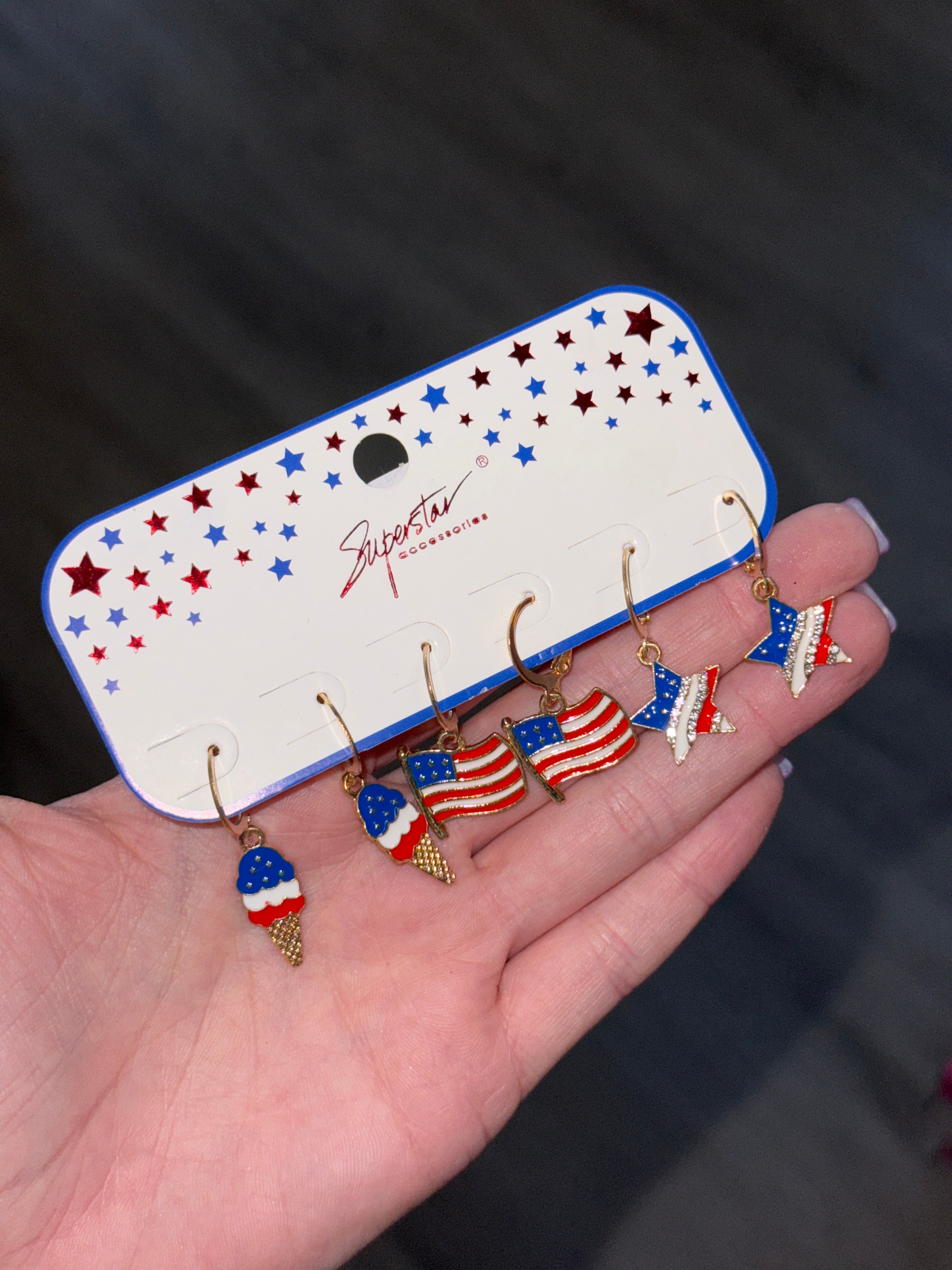 FOURTH OF JULY RWB HUGGIE HOOPS SET OF 3 EARRINGS- SALE