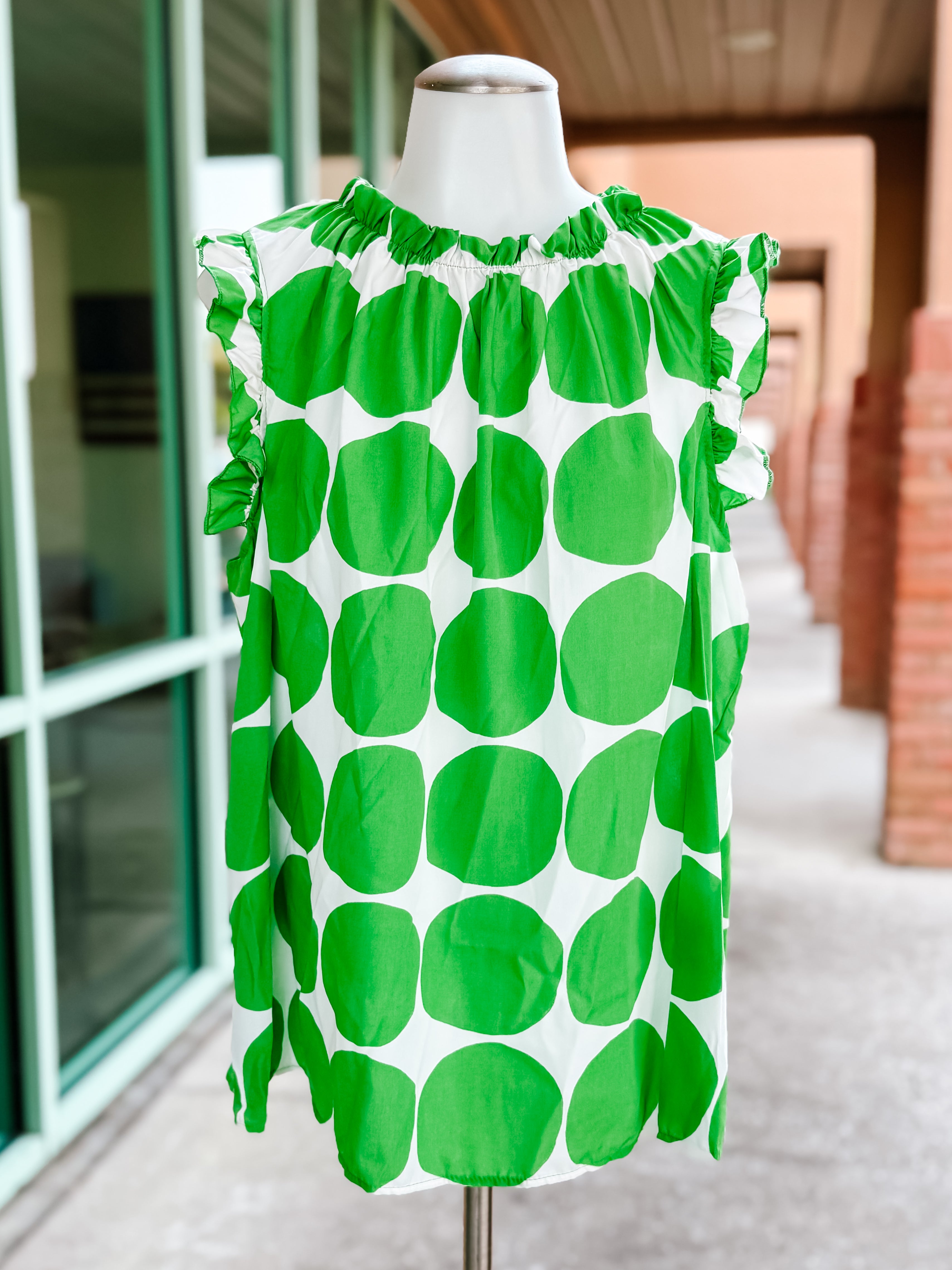 Green Ivory Big Polka Dot Ruffle Blouse- PLUS- SALE