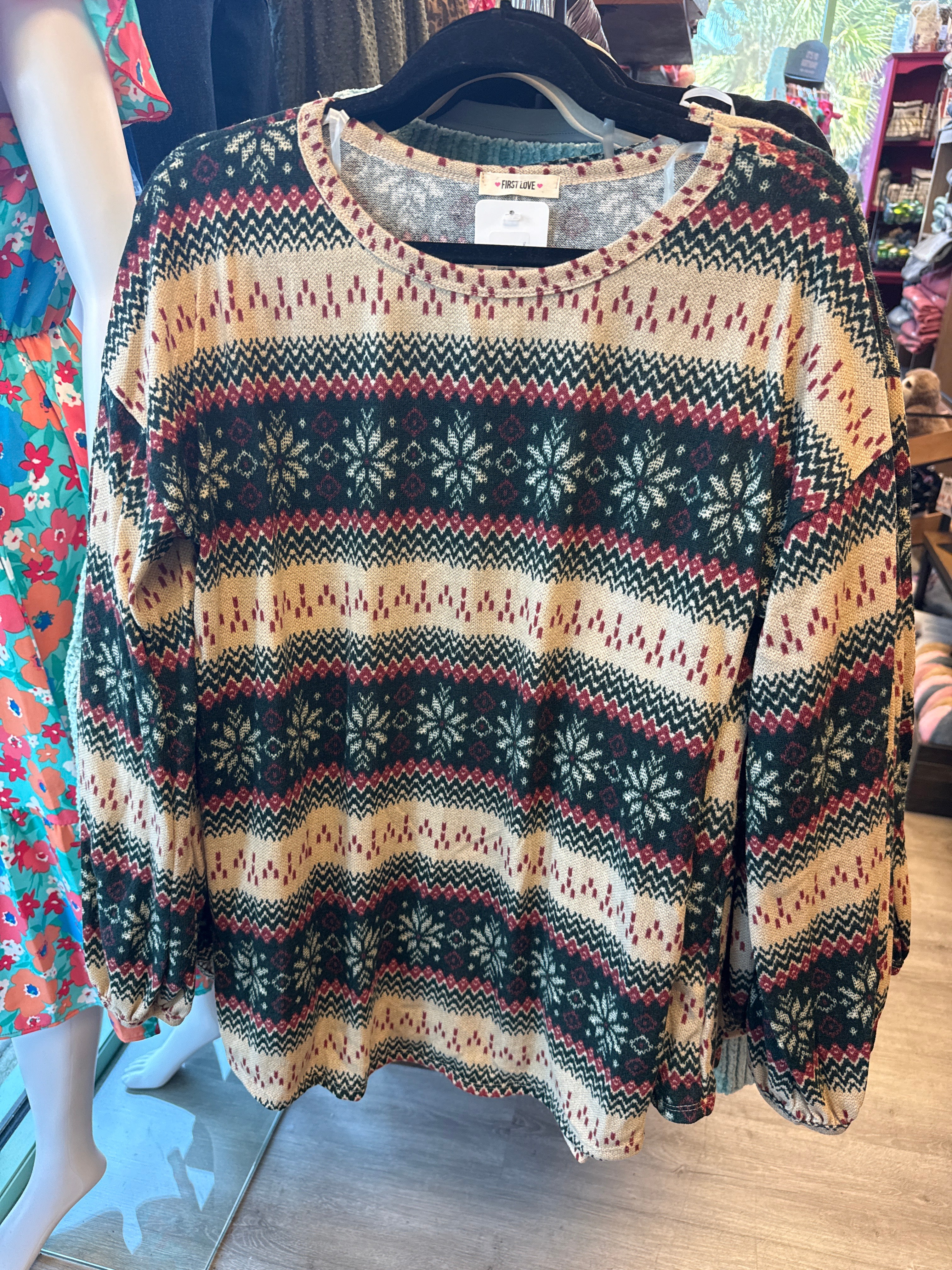 TAUPE HOLIDAY RED GREEN MULTI COLOR SWEATER